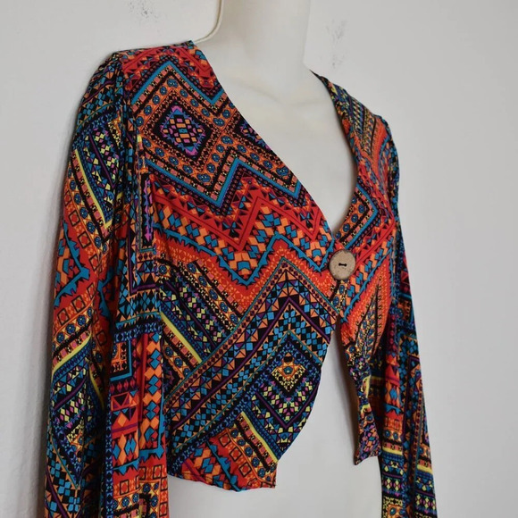 Luukse Multicolor Boho Crop Top Sz S Button Front Southwestern Tribal Dance - Picture 5 of 16